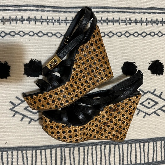 🥐 Tory Burch Dalcin Wicker Platform BOHO Leather Strappy Wedge Espadrilles - Picture 4 of 14